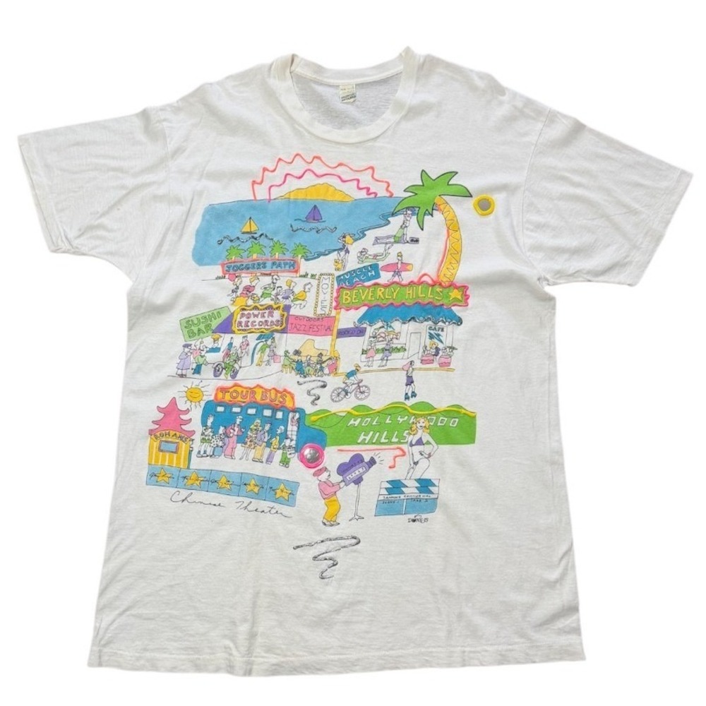Vintage 80s Screen Stars Hollywood Beverly Hills 3D Art Graphic Souvenir T-shirt